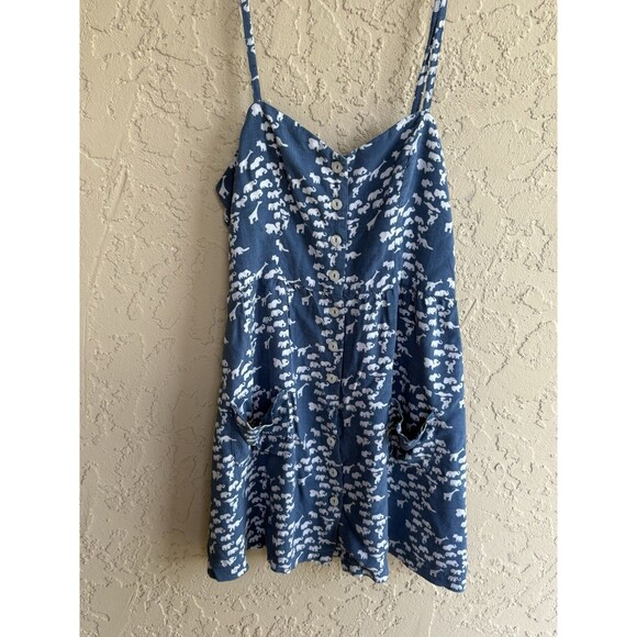 Forever 21 Women’s Animal Print Giraffe Elephant Blue Dress Button Up Spaghetti - Picture 1 of 8